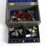 Various silver and silver stone set jewellery, together with a leather-covered jewellery box