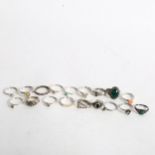18 various silver and stone set dress rings