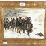 On The March From Moscow 1812 - a modern framed ceramic tile depicting Russian troops marching