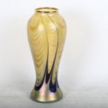 An Orca iridescent Art glass vase, signed on base, height 24cm, boxed