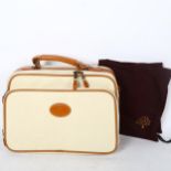 MULBERRY - a beige scotchgrain and tan leather carry-on luggage bag, width 35cm, with padlock and