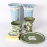 A group of Wedgwood Ware, to include a pair of tall Queen's ware vases, 3 pieces of green