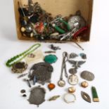 2 trays of Vintage and other costume jewellery, including a Victorian gilt-metal mourning brooch,