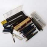 Vintage pens, including Sheaffer, Conway Stewart 75, silver mother-of-pearl handled fruit knife etc