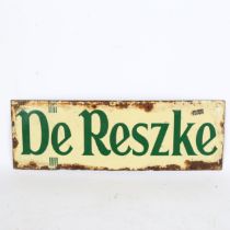 A Vintage De Reszke Cigarettes enamel advertising sign, 15cm x 45cm General edge loss to enamel