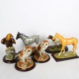 A group of 6 Royal Doulton animal figures, on separate plinths, including Clydesdale and Palomino