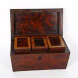 A Regency mahogany tea caddy, with 3 fitted boxes, and a Victorian rosewood dome-top tea caddy (2)