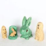 A Sylvac green rabbit, 1027, 21cm, another, and 2 Sylvac dogs