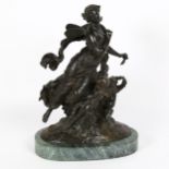 After Mathurin Moreau, large patinated bronze figural sculpture, angel and cherubs, unsigned, on