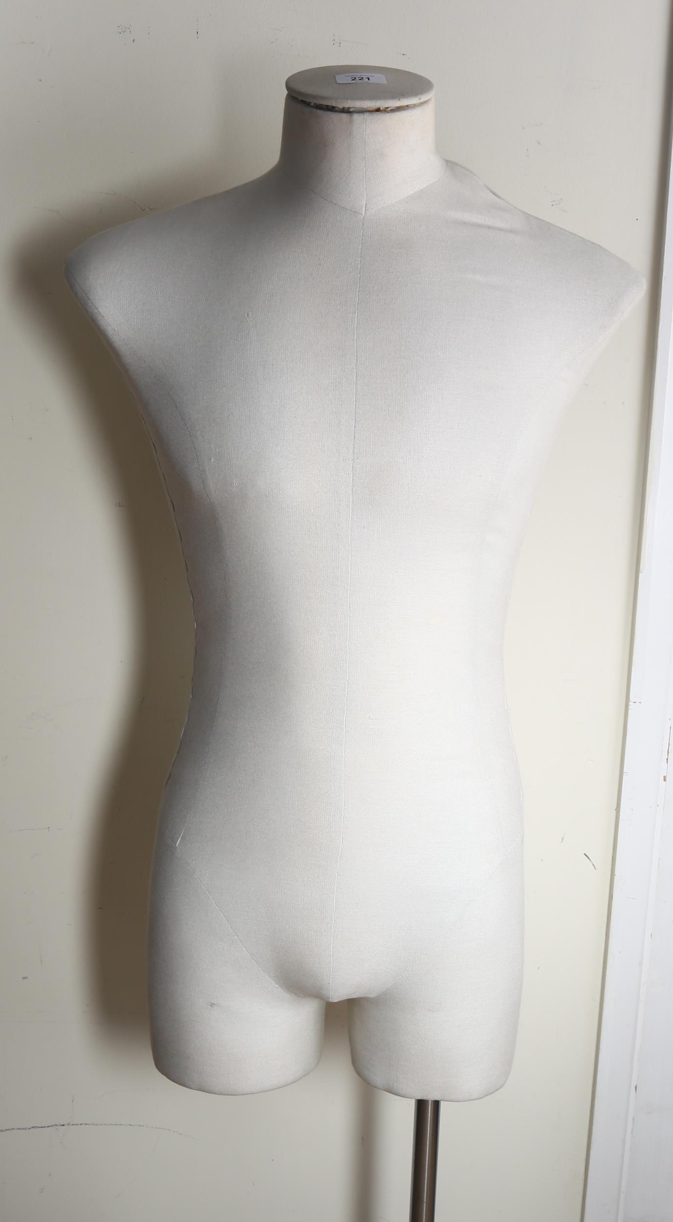 A shop mannequin torso on chrome stand, overall height 145cm