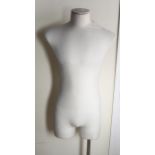 A shop mannequin torso on chrome stand, overall height 145cm