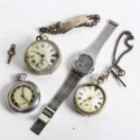 A Doxa quartz wristwatch, serial no. 4229, and 3 various pocket watches, including Ingersoll, and