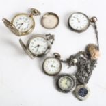 A group of pocket watches, including a Continental silver-cased top-wind fob watch, 3 modern