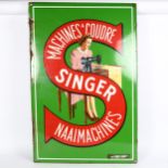 A Vintage Belgian Singer Sewing Machines pictorial enamel advertising sign, "Machines A Coudre