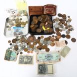 Various world coins and banknotes