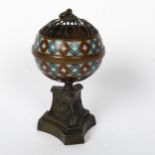 An Oriental bronze and cloisonne enamel pot pourri, height 15cm
