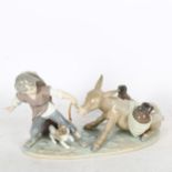 Lladro porcelain figural group, stubborn donkey, model no. 5178, length 24cm