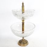 A French Empire style brass and moulded glass 2-tier table centre bowl, height 50cm