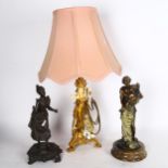 Bronze group Classical couple on alabaster plinth, height 33cm, a spelter figure, and a