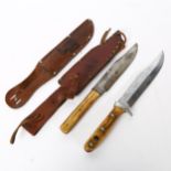 2 staghorn-handled bowie knives, with leather sheaths (2)