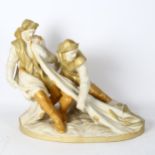 Royal Dux group of 2 fishermen pulling in the nets, height 39cm