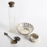 A group of silver items, to included a Carrington Co pierced dish, napkin ring, silver-topped toilet