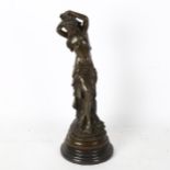 A patinated bronze semi-nude girl, on plinth, 32cm