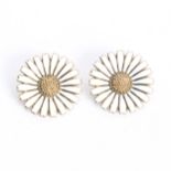 ANTON MICHELSEN - a pair of silver and white enamel daisy pattern clip-on earrings