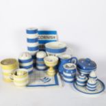 A group of Vintage T G Green's blue and yellow stripe Cornish kitchenalia, to include a Green & Co