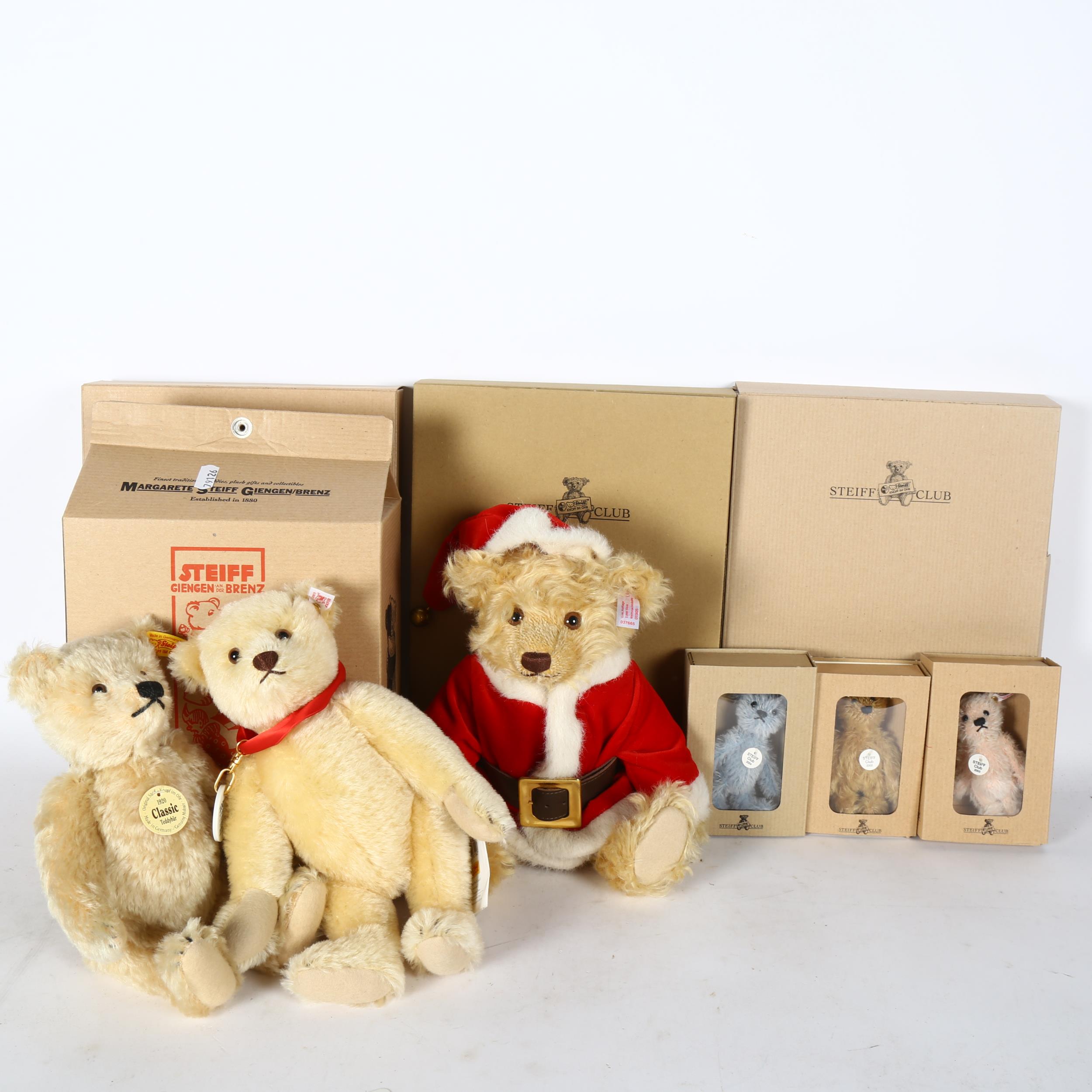 A quantity of Steiff Club teddy bears, 2004, 2002, 2003, including a Father Christmas style Steiff