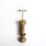 An Antique Great Western Railway (GWR) brass and copper carriage oil lamp, with original glass