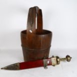 An Antique stave wood and banded iron piggen well bucket, and a replica sword of Julius Caesar 1st