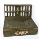 A painted pine desk-top writing slope, with raised shelf, and a carved wood jewellery box