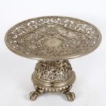 A 19th century Neo-Classical style silver plate on bronze tazza, pierced and moulded decoration with