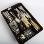 A tray of mixed silver plated cutlery