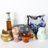 A group of mixed ceramics, to include a Wedgwood water jug, a Victorian blue and white mug, a