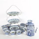 A Chinese blue and white porcelain tea service for 10 people, mid-20th century, teapot height