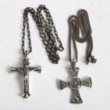 2 silver crucifixes and chains