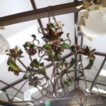 A mid-century Vintage painted floral chandelier