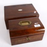 A Regency rosewood sewing box with tray-fitted interior, width 27cm, and a Victorian mahogany dome-