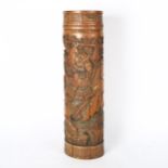 A Chinese bamboo brush pot, with allover relief carved figural decoration, height 55cm