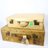 2 Vintage animal hide suitcases, largest width 66cm (2)