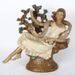 Lladro porcelain sculpture, depicting a young girl sitting on a tree branch, height 40cm