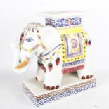An Indian elephant design glazed ceramic garden seat, height 46cm