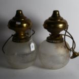 A pair of table lamps with glass shades, converted to electric, height 37cm