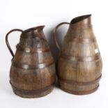 2 French coopered oak cider flagons, tallest 48cm