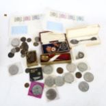 Various collectables, including coins, German silver spoon etc