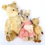 A group of 3 Vintage teddy bears, largest approximately 50cm in length