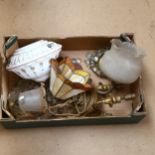 Various glass lamp shades, including Tiffany style, wall sconces etc (boxful)