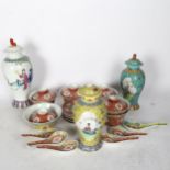 Chinese porcelain jar and cover, height 27cm, 2 smaller jars, various bowls and spoons
